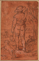 N 054-09
<br/>
Boer met hond en zeis, op de rug gezien
<br/>
<em>Goltzius, Hendrick (1558-1617)</em>